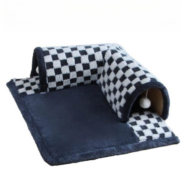 2-in-1 Funny Plush Plaid Checkered Cat Tunnel  Bed - Image 12