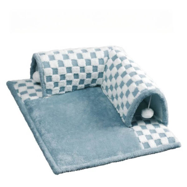 2-in-1 Funny Plush Plaid Checkered Cat Tunnel  Bed - Image 10