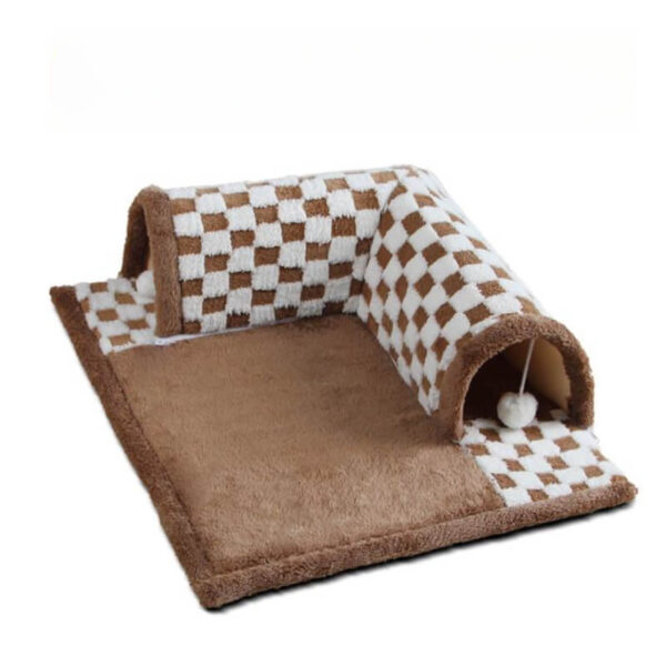 2-in-1 Funny Plush Plaid Checkered Cat Tunnel  Bed - Image 11